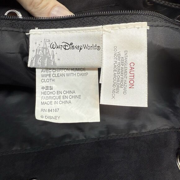 Vintage Walt Disney World Black Drawstring Embroidered Tote Book bag Backpack - Picture 3 of 4